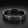 Nuevo brazalete elástico para hombre de piedra de vesícula negra transfronterizo de la fábrica original, brazalete de cuentas rectangulares, estilo masculino simple y elegante al por mayor