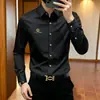 Camisa de manga larga para hombre de marca francesa de alta gama, elástica, corte ajustado, sin arrugas, antiarrugas, casual, fluida, nuevo modelo de otoño