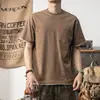 Camiseta Falsa de Dos Piezas de Manga Corta, Algodón Puro de Peso Pesado, Bloques de Color Bordados, Casual de Verano Estilo Americano con Bolsillo, Cuello Redondo, Holgada, Manga Media