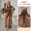 Robe Longo Transparente de Renda Feiyun Amazon com Mangas Sino e Cintura Amarrada Roupão de Casa Feminino 677