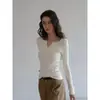 Suéter JISGN de Tricô com Tranças Gola V Cor Damasco Manga Longa Feminino Outono Slim Fit Temperamento Emagrecedor Camada Base Top Casual para o Dia a Dia