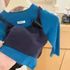Yiyowey Ropa de Otoño para Bebés Niñas Azul Pavo Real Iluminador Estilo Coreano Top Falso de Dos Piezas Pantalones de Lunares Estilo Abuela Conjunto de Dos Piezas Transfronterizo