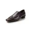 Zapatos de Cuero Cuadrados Versátiles Estilo Vintage Ligeramente Maduro sin Cordones para Mujer Primavera y Otoño Nueva Llegada Mocasines de Tacón Grueso Zapatos de Corte Bajo