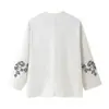 Comercio Exterior Verano 2025 Nuevo Estilo Europeo y Americano Moda Femenina Casual Chaqueta Corta Bordada Estilo Kimono de Manga Larga con Cuello en V