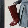 Botas de Caballero de Piel de Vaca Botas Altas para Mujer Invierno Nuevo Estilo Piel Genuina Punta Fina Tacón de Aguja Tacón Medio Botas No Más Arriba de la Rodilla Botas Rectas para Mujer