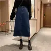 Falda de mezclilla para mujer, falda de longitud media, talla grande, chica rellenita, Otoño, Nuevo estilo coreano, cintura alta, estilo retro de Hong Kong, falda de línea A