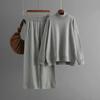 Conjunto de Suéter Tricotado de Cor Sólida com Gola Semi-Alta e Fenda Feminino Moda Europeia e Americana Outono e Inverno 2024 Suéter Casual Conjunto de Duas Peças