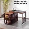Mesa de Té Giratoria Móvil Balcón Hogar Máquina de Bar de Té Integrada Preparación de Té Mesa de Café Multifuncional Juego Completo Mesa de Té Gabinete de Agua para Té