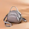 Bolsa Feminina Fashion de Couro Genuíno Bolsa Pequena Transversal Nova de Alta Qualidade Portátil Pequena Bolsa Redonda Bolsa de Ombro de Couro Feminina Versátil