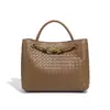 Bolso Tejido Puro Hecho a Mano Transfronterizo, Bolso Tote con Lazo Estilo Old Money, Bolso de Hombro Cruzado Multi-Compartimento, Bolso de Mano para Mujer