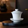 Dehua suet Jade sancai Tigela com tampa porcelana branca traçado a ouro tigela de chá grande chá único cerâmica para chá caneca pode ser personalizado logo