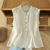 Chal Transpirable de Verano, Camisa de Algodón con Cuello Alto, Top de Lino de Algodón Delgado para Mujer sin Mangas, Camisa de Nuevo Estilo