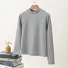 Camada de base térmica feminina com gola alta meia-manga listrada, top interno grosso forrado de fleece quente para outono e inverno, nova camiseta de manga longa