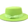Aliexpress Amazon Outono e Inverno Moda Europeia e Americana Chapéu de Lã Feminino com Laço Topo Plano Aba Reta Chapéu de Aba Larga Personalização