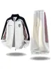 Traje Deportivo Casual de Retazos Rayados Estilo Americano para Hombre Otoño/Invierno Marca de Moda Set de Chaqueta Sudadera Cardigan con Cuello Alto