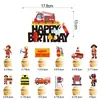 Banderines de decoración de cumpleaños para bomberos transfronterizos, mini toppers de camión de bomberos para pastel de cumpleaños, suministros para fiestas