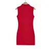 2603-26 Colección Primavera Color Macarrón Chaleco Vestido Cuello Alto Medio Cachemir Falda Bodycon Estilo Coreano Ajuste Delgado Diseño Liso