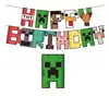 Bandeira de Impressão Tema Mosaico Pixel My World Minecraft Festa Decoração de Topo de Bolo