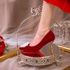 Saltos Finos Pontudos Camurça Vermelho Saltos Altos Vestido Festivo para Banquete de Casamento Sapatos de Casamento Sapatos de Madrinha Sapatos de Casamento
