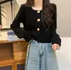 Cardigan Suéter de Punto Coreano Estilo Otoño e Invierno Nuevo Suave Cera Cuello Cuadrado Suave Holgado Corto Adelgazante Todo Fósforo para Mujer