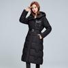 Costura de roupas acolchoadas de algodão femininas de comprimento médio inverno novo elegante engrossado quente acima do joelho casaco acolchoado de algodão cor sólida com capuz elegante casaco acolchoado de algodão