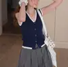 Chaleco de punto con botones y cuello en V estilo francés para mujer, sin mangas de verano, adecuado tanto para llevar solo como sobre otra prenda, top corto único y hermoso
