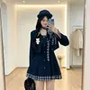 Castaña Sal de Mar 2026 Talla Grande Retro Francés para Mujer Otoño Invierno Vestido Blazer a Cuadros Conjunto de Dos Piezas