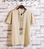Camiseta de manga corta de color liso para hombre, nueva de verano, estilo japonés, fina, cuello en V, mezcla de algodón y lino, moda juvenil, camiseta de manga corta