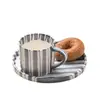 Taza de Agua, Taza de Café Estilo Coreano de Verano, Taza y Platillo de Café Rayado, Juego de Tazas de Cerámica con Tinta Salpicada, Exquisita Taza de Té de la Tarde