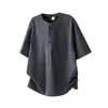 Duchi {Algodón Lino de Lujo} Camiseta de Manga Corta para Hombre con Cuello Henley Simple 2026 Nuevo de Verano Casual Transpirable