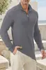 Nueva Camiseta de Manga Larga para Hombre Europea y Americana Cardigan con Media Cremallera Top Casual para Vacaciones para Hombre Elástico Canalé Ajuste Delgado