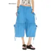 Comércio Transfronteiriço Calças Cropped Femininas de Verão com Bolsos, Pregas Largas Modernas, Estilo Vintage, Calças Casuais Largas, Doces e Frescas, Versáteis de Comprimento Três Quartos