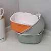 Cesta de Drenaje de Plástico de Doble Capa Engrosada con Agujeros, Recipiente Cuadrado de Cocina para Lavar Frutas, Verduras y Arroz, Cesta de Almacenamiento con Filtro de Agua Recortado