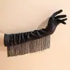 Vestido de Novia Francés, Vestido de Noche de Novia, Mangas de Mano de Satén, Guantes Negros Especiales para Danza Latina, Estilo Retro Hepburn