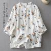 Camisa de Hilo de Algodón Estampado Sudoku Artístico Estilo Simple para Mujer Transpirable Cómoda Holgada Manga Murciélago Natural Algodón Suave Camisa