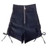 Shorts de Primavera para Mujer 2024 Nuevos Pantalones Adelgazantes de Cintura Alta y Pierna Ancha Moda Línea A Cordón Cremallera Pantalones Cortos Sexy