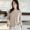 Suéter de Punto de Lana 100% Nuevo Otoño 2025 Cuello Redondo Falso Dos Piezas Manga Larga para Mujer Suéter de Punto Top Base