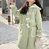 Abrigo de lana transfronterizo, estilo relajado, con bolsillos y capucha para mujer, otoño/invierno, con un corte sofisticado y holgado que crea un efecto adelgazante; al por mayor