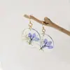 Ed Summer Nuevos Pendientes Redondos de Flores Secas Reales Color Joker Simple Pendientes Frescos Gotas de Pegamento Natural Hecho a Mano
