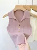 Colete Feminino Sem Mangas, Novo Estilo de Verão, Gola Lapela, Corte Justo, Top de Tricô Liso com Decote V, Adequado para Usar em Camadas ou Sozinho, Top Suéter de Tricô para Mulheres