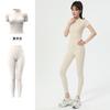 Roupa de Yoga para Mulheres com Gola Alta e Manga Curta, Jaqueta Esportiva Profissional para Primavera e Verão, Secagem Rápida, Respirável, Justa ao Corpo, Fato Fitness Emagrecedor