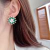 Pendientes de aguja de plata s925 de lujo ligero de alta gama elegantes que combinan con todo, circonita brillante tridimensional de doble capa giratoria de girasol