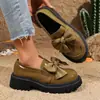 2026 Verão Novo Comércio Exterior Tamanho Grande Sapatos Femininos de Sola Grossa com Laço Sapatos de Sola Grossa Bico Redondo Estilo Europeu e Americano