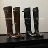 Botas de Caballero Lavadas Botas Largas de Caña Alta para Mujer Botas Apiladas Otoño e Invierno Nuevas Puntera Redonda Hebilla Tacón Medio Caña Recta Botas Largas para Mujer