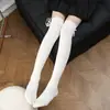 Meias de algodão puro com costura dupla para mulheres, primavera e outono, com design de laço, comprimento até a panturrilha, em uma estética de balé estilo Miu, estilo coreano, cano longo, acima do joelho, meias sem costura