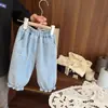 Jeans de Verano para Niñas, Elegantes Pantalones Jogger Finos de Tencel con Bordado de Lazo y Corazón, Modernos para Niños