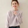 Fio Floral de Três Fios com Cinco Agulhas Cashmere Grosso Tricotado Camada Base Outono e Inverno Feminina Manga Longa Gola Redonda Solta Quente Top