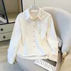 Jaqueta Camisa de Manga Longa com Bordado Pesado Estilo Coreano para Mulheres, Novo Design Primavera 2026 Roupa Externa Casual