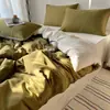 Modelo Nuevo 2026 Seda de Hielo Lavada Color Sólido Doble Cara Lujoso Artículo Individual y Juego de Ropa de Cama con Funda Nórdica, Sábana Plana y Sábana Ajustable