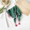 Exportado a Japón y Corea, Pañuelo Pequeño para Estudiantes, Estilo Lindo, Pañuelo de Seda para Mujer, Pañuelo Floral de Algodón y Lino Estampado, Colgante de Borla de Alta Gama